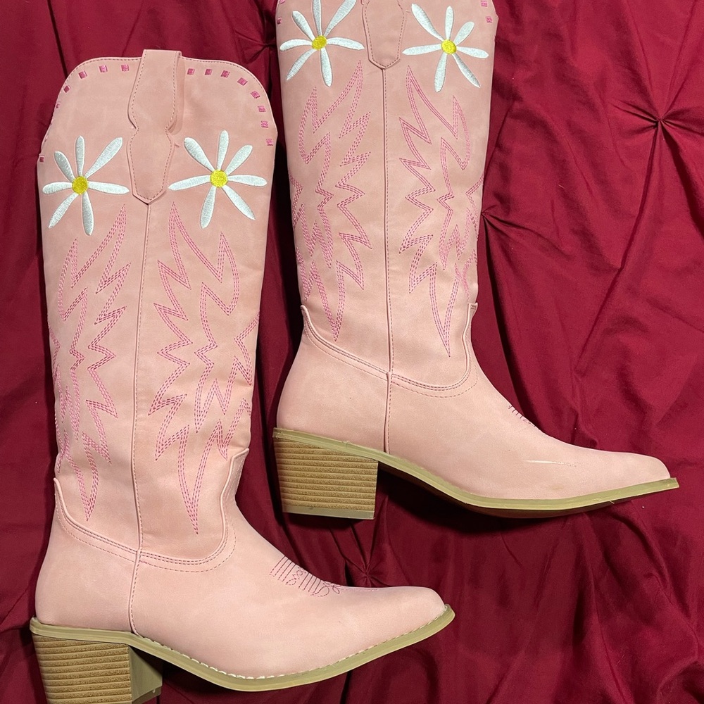 Pink Lily xKristaHorton Floral Pink Heeled Boots